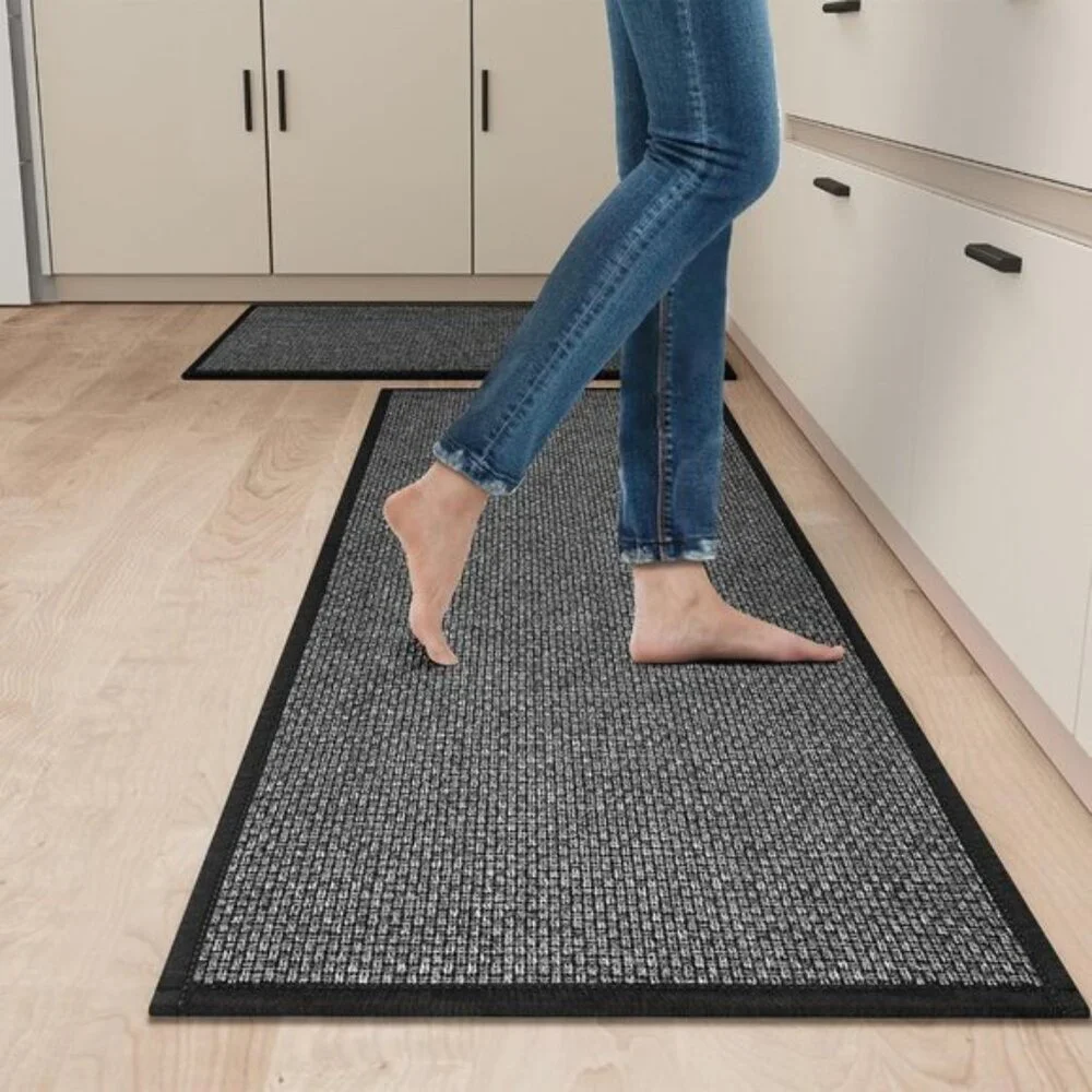 New Kitchen Mat Set of 2, Non-Slip, Absorbent Cushioned Mats for Kitchen - Black